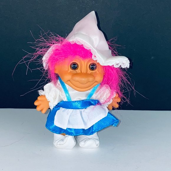 Russ Troll Doll Pink Hair Blue White Dress Hat Pretend Play Toy Figure - Picture 1 of 3
